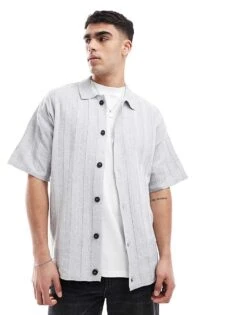 River Island Knitted Rib Over Shirt In Grey For Men Grey - Marl