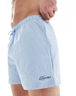 River Island Seersucker Swim Trunks In Light Blue For Men Blue - Light