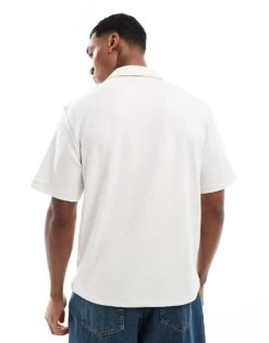 River Island Revere Collar Textured Shirt In Ecru For Men -Layered Clothes 207627462 4