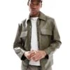 River Island Faux Leather Shacket In Dark Khaki For Men Khaki - Dark 1 River Island Faux Leather Shacket In Dark Khaki For Men Khaki - Dark -Layered Clothes 207627463 1 khakidark