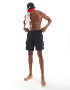 River Island Cargo Swim Shorts In Black For Men