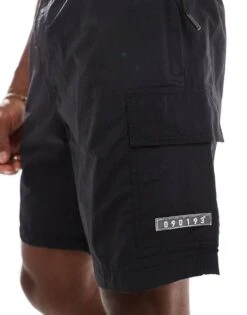 River Island Cargo Swim Shorts In Black For Men -Layered Clothes 207627477 3