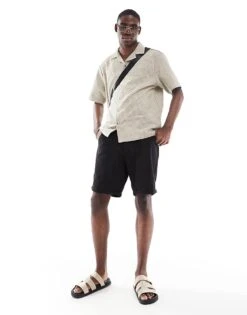 River Island Revere Collar Textured Shirt With Taping In Stone For Men Stone - Light -Layered Clothes 207627489 3