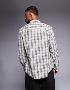 River Island Classic Check Shirt In Stone For Men Stone - Light -Layered Clothes 207627490 4
