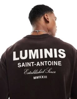 River Island Luminis Oversized T-shirt In Brown For Men -Layered Clothes 207645497 3