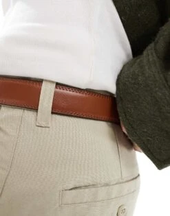 River Island Faux Leather Basic Belt In Brown For Men Brown - Light -Layered Clothes 207645511 3