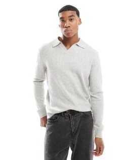 River Island Open Neck Jumper In Light Grey For Men -Layered Clothes 207698671 3