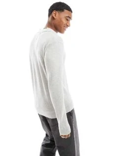 River Island Open Neck Jumper In Light Grey For Men -Layered Clothes 207698671 4