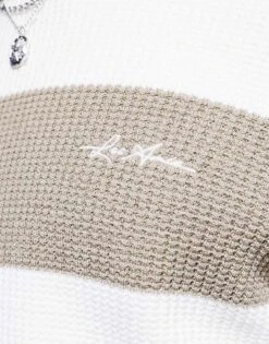 River Island Long Sleeve Waffle Striped Crew Jumper In Stone For Men Mid Stone -Layered Clothes 207698678 3