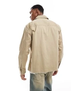 River Island Zip Front Over Shirt In Medium Stone For Men Stone - Medium -Layered Clothes 207698684 3