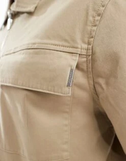 River Island Zip Front Over Shirt In Medium Stone For Men Stone - Medium -Layered Clothes 207698684 4