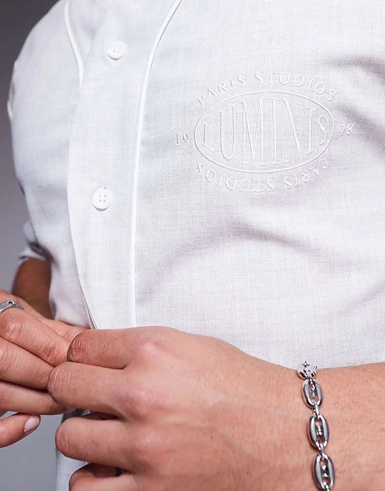 River Island Luminus Piped Baseball Shirt In Light Grey For Men Grey - Light 6 River Island Luminus Piped Baseball Shirt In Light Grey For Men Grey - Light - Image 4