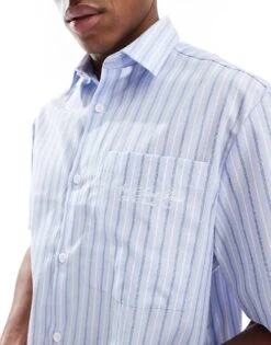 River Island Boxy Fit Short Sleeve Shirt In Blue Stripe For Men Blue - Light -Layered Clothes 207698710 3