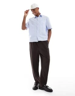 River Island Boxy Fit Short Sleeve Shirt In Blue Stripe For Men Blue - Light -Layered Clothes 207698710 4