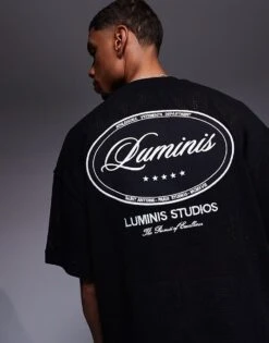 River Island Boxy Fit Luminus Crochet T-shirt In Black For Men -Layered Clothes 207780130 1 black 1