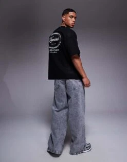 River Island Boxy Fit Luminus Crochet T-shirt In Black For Men -Layered Clothes 207780130 3