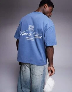 River Island Oversized Ame Le Nuit Script T-shirt In Blue For Men Blue - Medium 11 River Island Oversized Ame Le Nuit Script T-shirt In Blue For Men Blue - Medium -Layered Clothes 207780171 1 bluemedium 1