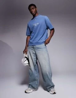 River Island Oversized Ame Le Nuit Script T-shirt In Blue For Men Blue - Medium 9 River Island Oversized Ame Le Nuit Script T-shirt In Blue For Men Blue - Medium -Layered Clothes 207780171 3