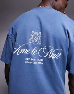 River Island Oversized Ame Le Nuit Script T-shirt In Blue For Men Blue - Medium 10 River Island Oversized Ame Le Nuit Script T-shirt In Blue For Men Blue - Medium -Layered Clothes 207780171 4