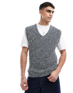 River Island Twist Knit Vest In Navy For Men