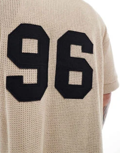 River Island Crochet Baseball Shirt In Stone For Men Stone - Medium -Layered Clothes 207780197 3