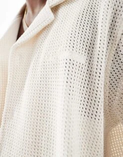 River Island Luminus Crochet Shirt In Ecru For Men -Layered Clothes 207780203 3