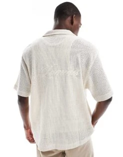 River Island Luminus Crochet Shirt In Ecru For Men -Layered Clothes 207780203 4