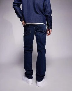 River Island Straight Fit Jeans In Darkwash Blue For Men Blue - Dark -Layered Clothes 207823679 4