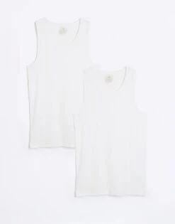 River Island Muscle Fit Ribbed Vest Set In White For Men -Layered Clothes 207916596 1 white 1