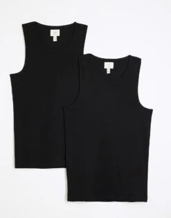 River Island Muscle Fit Ribbed Vest Set In Black For Men -Layered Clothes 207916731 1 black 1