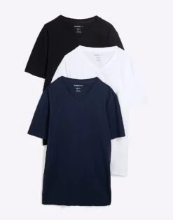 River Island Muscle Fit T-Shirts 3 Pack In Multi For Men Navy