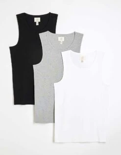 River Island Muscle Fit T-Shirts 3 Pack In Multi For Men Grey - Marl