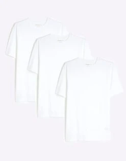 River Island 3pk Muscle Fit T-shirts In White For Men -Layered Clothes 207916773 1 white 1