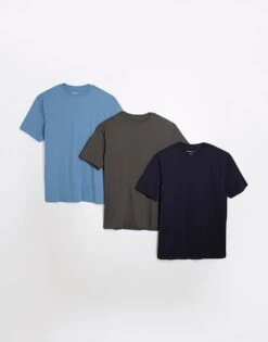 River Island Slim Fit T-Shirts 3 Pack In Multi For Men Navy -Layered Clothes 207928350 1 navy 1