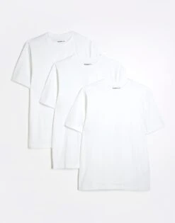 River Island 3 Pack Regular Fit T-shirts In White (x3) For Men -Layered Clothes 207928393 1 white 1