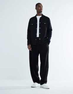 River Island Long Sleeved Slim Jersey Overshirt In Black For Men