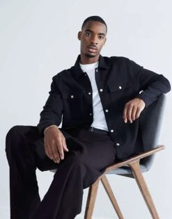 River Island Long Sleeved Slim Jersey Overshirt In Black For Men -Layered Clothes 208013076 4