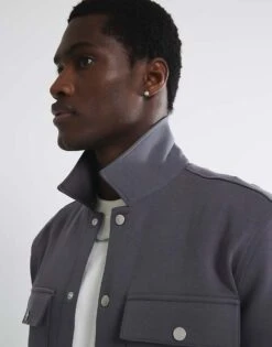 River Island Slim Fit Long Sleeve Overshirt In Grey For Men -Layered Clothes 208013304 3