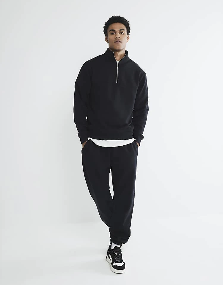 River Island Funnel Neck Sweatshirt & Joggers Set In Black For Men 1 River Island Funnel Neck Sweatshirt & Joggers Set In Black For Men