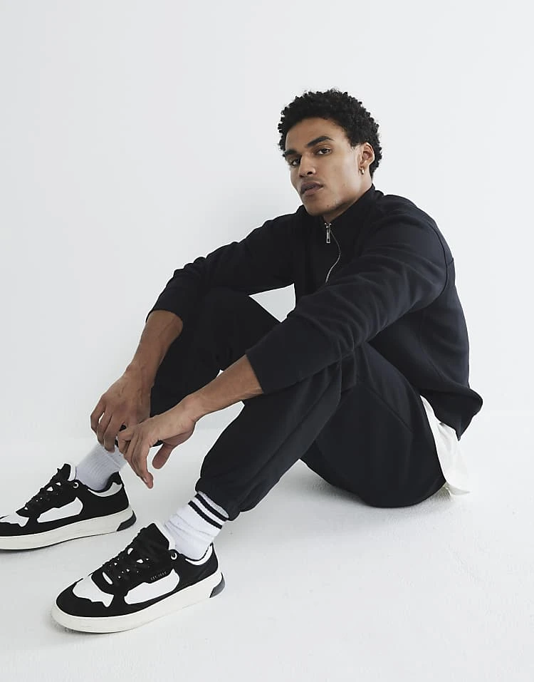 River Island Funnel Neck Sweatshirt & Joggers Set In Black For Men 3 River Island Funnel Neck Sweatshirt & Joggers Set In Black For Men - Image 3