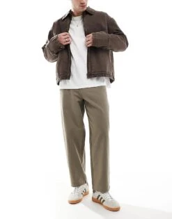 River Island Barrel Worker Trousers In Light Khaki For Men