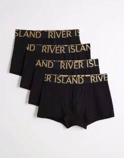 River Island 4 Pack Gold Metallic Large Ri Boxers In Black For Men