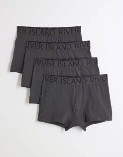 River Island Pack Of 4 Cotton Stretch Ri Trunks In Grey - Dark For Men -Layered Clothes 208131008 1 greydark 1