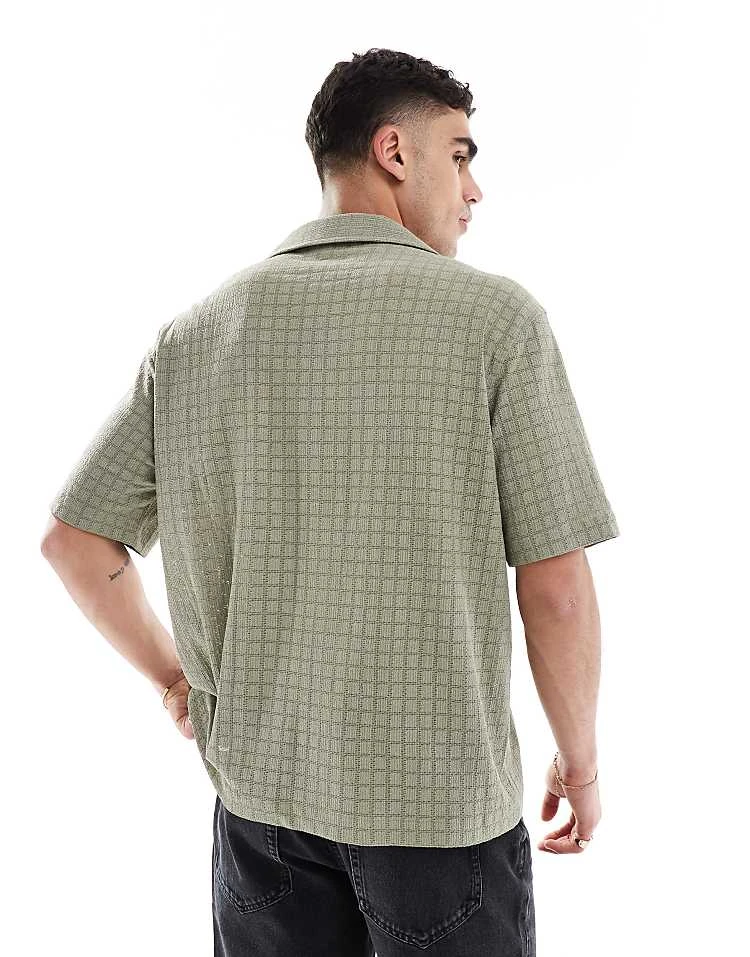 River Island Revere Collar Textured Shirt In Khaki For Men 4 River Island Revere Collar Textured Shirt In Khaki For Men - Image 2