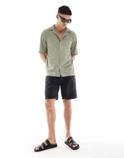 River Island Revere Collar Textured Shirt In Khaki For Men 10 River Island Revere Collar Textured Shirt In Khaki For Men -Layered Clothes 208143856 4