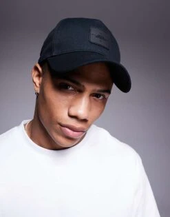 River Island Rubberised Badge Detail Cap In Black For Men