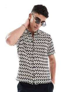 River Island Crochet Shirt In Black For Men -Layered Clothes 208144019 1 black 1