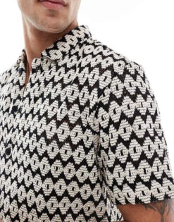 River Island Crochet Shirt In Black For Men -Layered Clothes 208144019 3