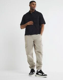 River Island Cuffed Cargo Trousers In Medium Stone For Men -Layered Clothes 208144204 1 stone 1