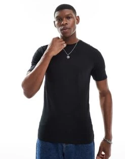 River Island Muscle Fit T-shirt In Black For Men -Layered Clothes 208144859 1 black 1